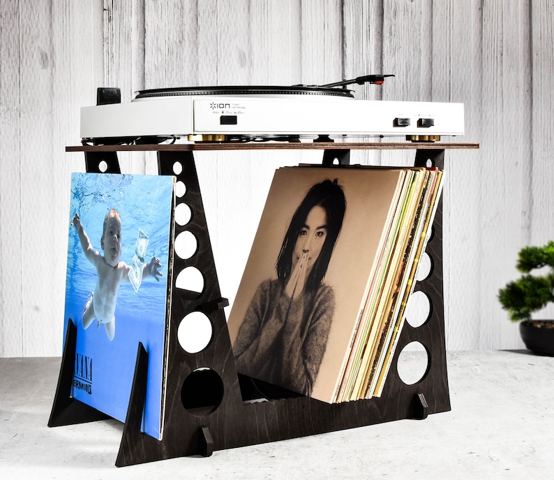 Vinyl record holder gramophone stand table desk record player wood standing for LP storage display gift music organiser Listening Station image 4