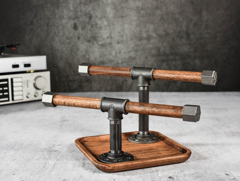 Soporte para reloj, soporte para pulsera, base para bandeja, base para atrapar todo el soporte de madera, organizador de madera maciza para loft, regalo para hombre, marido, novio Industrial imagen 8