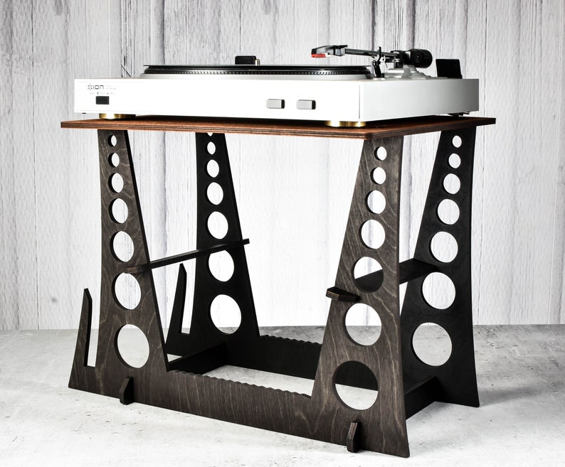 Vinyl record holder gramophone stand table desk record player wood standing for LP storage display gift music organiser Listening Station image 2