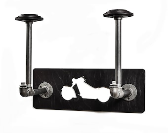 Wall Hanger motorbike two helmet holder jacket gloves hard hat hook chopper bike gift for motorcyclist biker