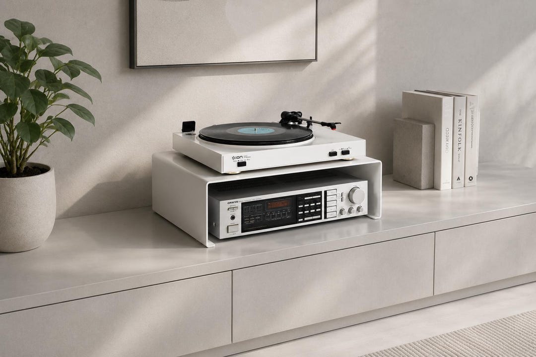 Hi Fi Riser Turntable Stand, Steel Plate Amplifier Table, Vinyl, Audio Station ...