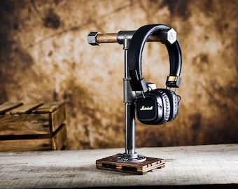 industrial headphones stand, headset stand, headphone hanger, water pipe holder, dock,loft gift for him, music lover,