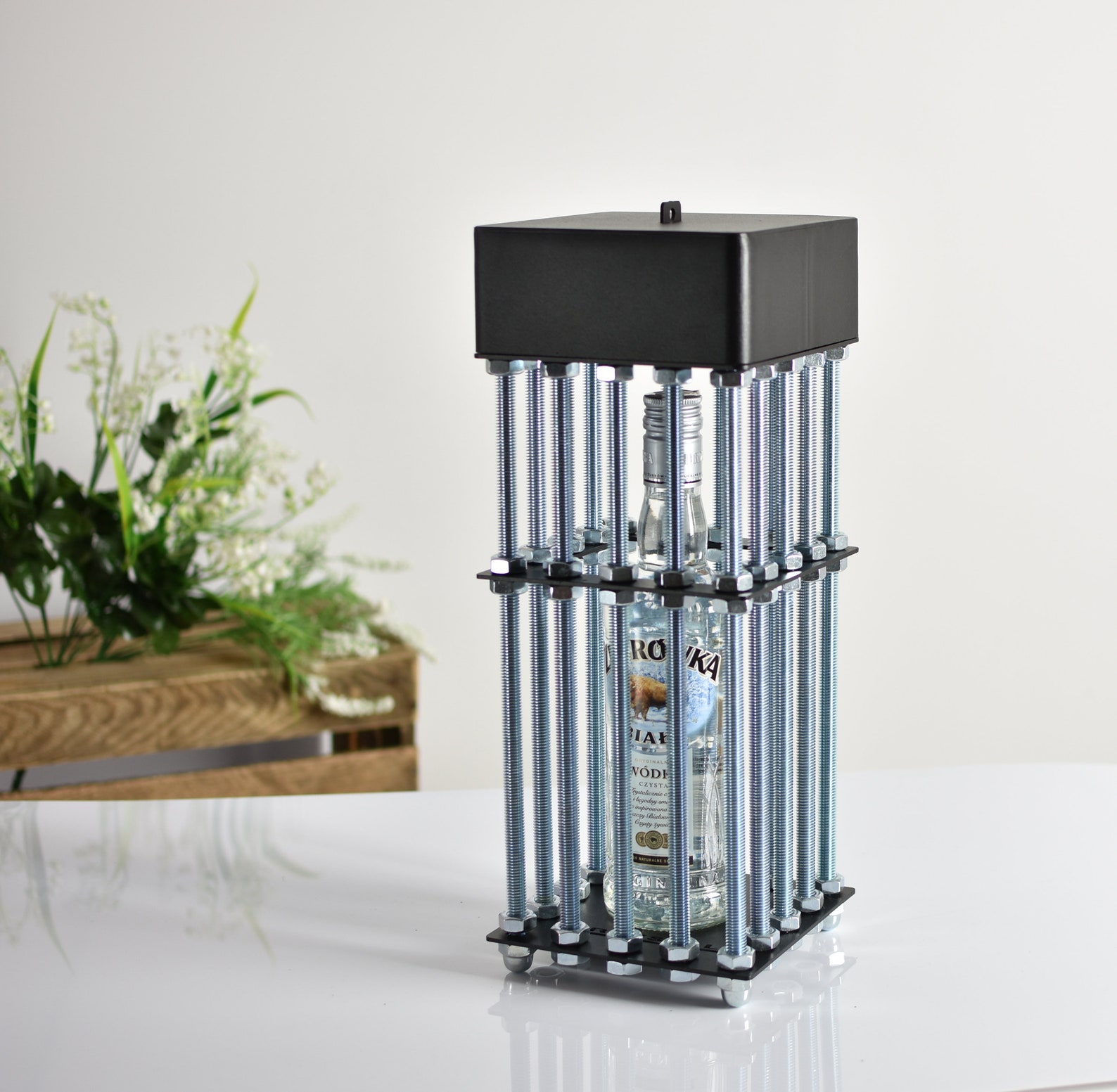 Bottle cage for gift alcohol for him security holder screw Etsy