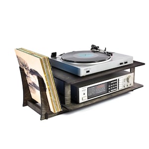 Soporte para tocadiscos, soporte para discos de vinilo, amplificador, mesa de amplificador, tocadiscos de escritorio, soporte de madera para almacenamiento, organizador de música, estación de escucha