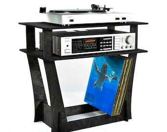 Turntable stand vinyl record holder amplifier table desk record player wood standing storage display music organiser Listening Station