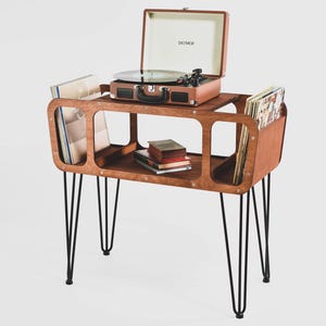 Plattenspieler Ständer Schallplattenhalter Retro Konsole Grammophon Tisch Schreibtisch Holz stehend LP Aufbewahrung Musikveranstalter Hörstation
