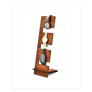 Organizer rack stand watch bracelet wooden holder dock display jewelry wood docking station for three watches, gift for man, dad mother