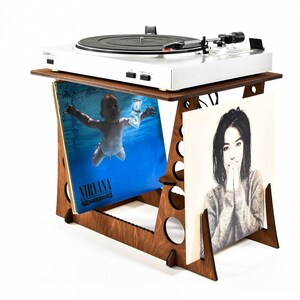 Soporte para discos de vinilo, soporte para gramófono, mesa, escritorio, tocadiscos, soporte de madera para exhibición de almacenamiento LP, organizador de música de regalo, estación de escucha imagen 8