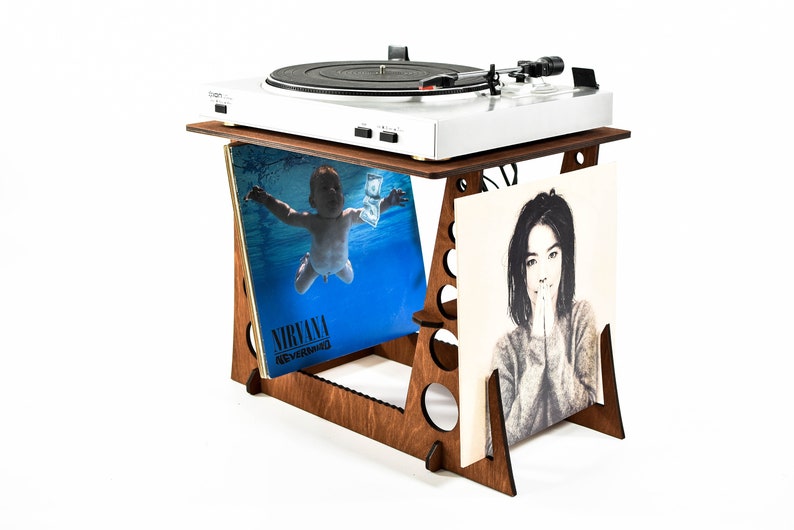 Soporte para discos de vinilo, soporte para gramófono, mesa, escritorio, tocadiscos, soporte de madera para exhibición de almacenamiento LP, organizador de música de regalo, estación de escucha imagen 8