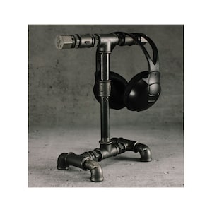 Headphones stand heavy headset stand, two pairs hanger, water pipe holder, dock,loft gift for him, music lover, t-bar for husband strong
