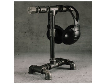 Headphones stand heavy headset stand, two pairs hanger, water pipe holder, dock,loft gift for him, music lover, t-bar for husband strong