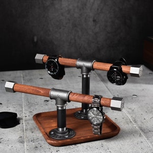 Soporte para reloj, soporte para pulsera, base para bandeja, base para atrapar todo el soporte de madera, organizador de madera maciza para loft, regalo para hombre, marido, novio Industrial imagen 7