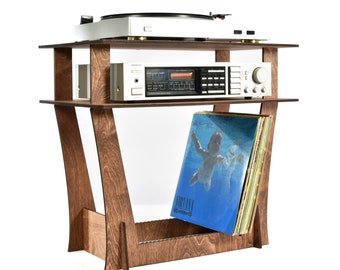 Turntable stand for vinyl record, amplifier and record player holder wooden standing Listening Station