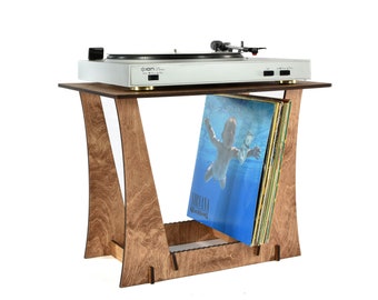 Vinyl record holder turntable stand gramophone stand table desk record player wood standing for LP storage music organiser Listening Station