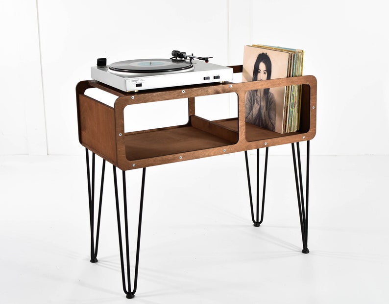 Turntable Record player stand Vinyl record shelf holder console gramophone amplifier table desk storage music organiser Listening Station image 1