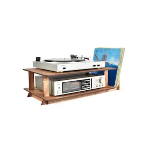 Soporte para tocadiscos, soporte para discos de vinilo, amplificador, mesa de amplificador, tocadiscos de escritorio, soporte de madera para almacenamiento, organizador de música, estación de escucha