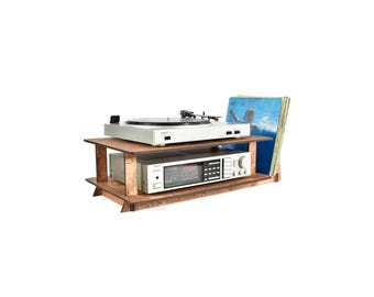 Turntable stand vinyl record holder amplifier amp table desk record player wood standing storage display music organiser Listening Station