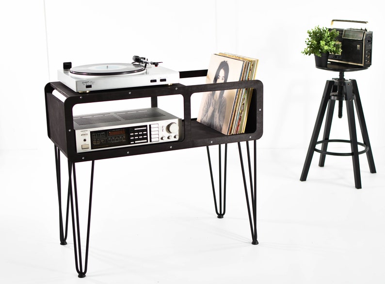 Turntable Record player stand Vinyl record shelf holder console gramophone amplifier table desk storage music organiser Listening Station image 5