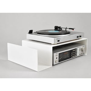 Modern Turntable  riser Stand and record holder steel plate Amplifier Table, Vinyl, compact media console, music station