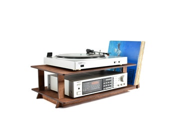 Turntable stand vinyl record holder amplifier amp table desk record player wood standing storage display music organiser Listening Station