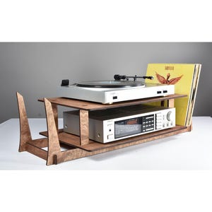 Soporte para tocadiscos, soporte para discos de vinilo, amplificador, mesa de amplificador, tocadiscos de escritorio, soporte de madera para almacenamiento, organizador de música, estación de escucha