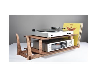 Turntable stand vinyl record holder amplifier amp table desk record player wood standing storage display music organiser Listening Station