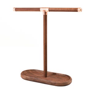 organizzatore di gioielli in rame e legno, cremagliera per orologio, base in legno per bracciale, supporto in legno, vassoio soppalco