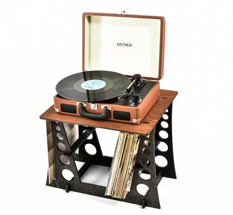 Soporte para discos de vinilo, soporte para gramófono, mesa, escritorio, tocadiscos, soporte de madera para exhibición de almacenamiento LP, organizador de música de regalo, estación de escucha imagen 6