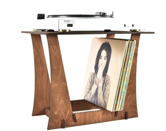 Vinyl record holder turntable stand gramophone stand table desk record player wood standing for LP storage music organiser Listening Station