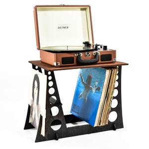 Soporte para discos de vinilo, soporte para gramófono, mesa, escritorio, tocadiscos, soporte de madera para exhibición de almacenamiento LP, organizador de música de regalo, estación de escucha imagen 1