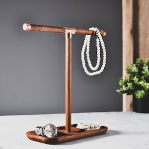 Organizador de joyas de cobre y madera, soporte de reloj, pulsera de reloj, base de madera, soporte de madera, bandeja para loft. imagen 6