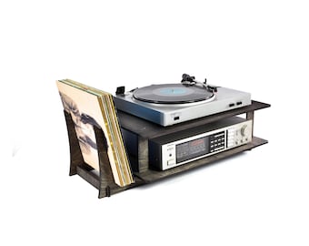 Turntable stand vinyl record holder amplifier amp table desk record player wood standing storage display music organiser Listening Station