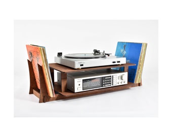 Turntable stand vinyl record holder amplifier amp table desk record player wood standing storage display music organiser Listening Station