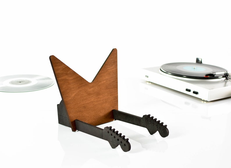 Vinyl record holder table desk for loft wood standing stand for LP desk organizer storage display gift for music fan father mother musician image 6