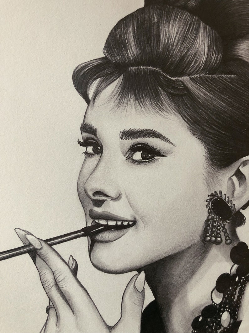 Audrey Hepburn Portrait Drawing Etsy