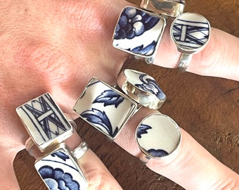 Blue & White Pottery Rings