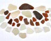 Brown and white South Sea Sea Glass Gems jewelry making 36 Large pieces of thick well frosted smooth ocean wave tumbled