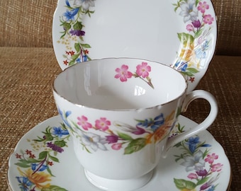 SHELLEY CHINA Vintage Spring Bouquet Trio Richmond Cup Shape Tea Cup Saucer Cake Side Plate Porcelain Pattern 13651