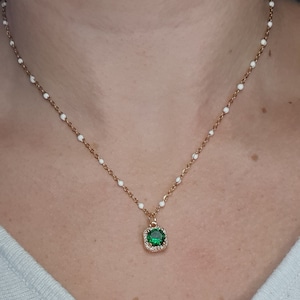 Stainless steel necklace and emerald green charms