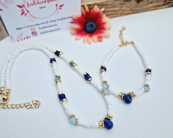 Lapis lazuli beaded necklace - moonstone - women's gifts - Mother's Day