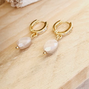 18k plated brass creole earrings with beige moonstone