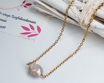Stainless steel and beige moonstone necklace