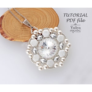 Pendant Tutorial Beading Pattern Beaded Rivoli Design Bead Weaving Instructions Jewelry Making Project Rivoli Focal Step-by-Step Faina