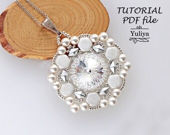 Tutorial de pingentes, padrão de contas, design de contas Rivoli, instruções de tecelagem de contas, projeto de fabricação de joias, Rivoli Focal, passo a passo Faina