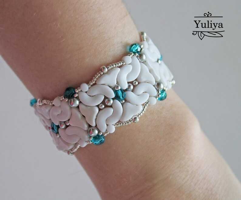 Bracelet tutorial Bead jewelry tutorial ~ Helios Beading tutorial Beading pattern Arcos Minos Puca ~White bracelet tutorial Princess