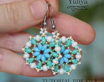 Beading tutorial earrings, SuperDuo bead pattern, Easy, Beginner, Simple bead pattern, How to make earrings, Bead tutorial earrings Danielle