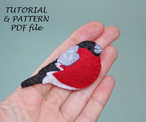 Bullfinch Felt Brooch Tutorial PDF Bird Sewing Pattern for  display picture 3