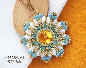 Beaded Pendant Tutorial Beading Pattern IrisDuo SuperDuo Helios par Puca Jewelry Design DIY Instructions Handmade Craft Project Allegra