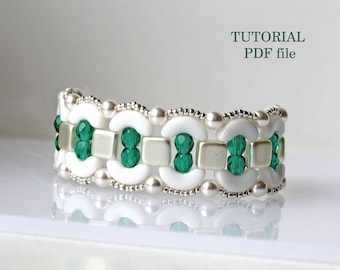 Tutorial per intrecciare perline, modello per bracciale, perline Arcos Tile, istruzioni passo passo per realizzare gioielli, modello a due fori, come realizzare il braccialetto Lara in formato PDF