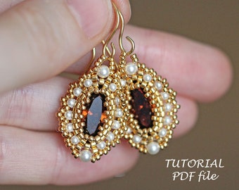 Beading Tutorial Pattern Rivoli Earrings Design Navette Swarovski Jewelry Instructions Beadweaving Step-by-Step Template Earrings Marina